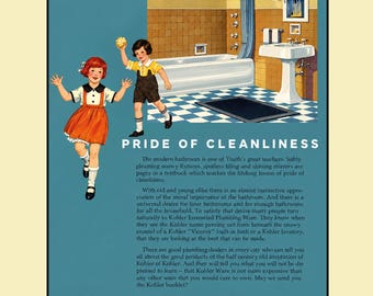 1920s Kohler Bathroom Poster • Pride of Cleanliness Ad • Retro Home Decor • 11x14 Vintage Wall Art