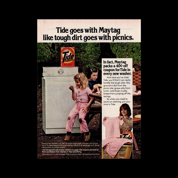 1979 Maytag & Tide Kids Magazine Ad, Washer Appliances Soap Detergent