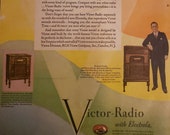 Original 1930 Victor Radio With Electrola Magazine Advertisement, Nipper, Victor Tunes