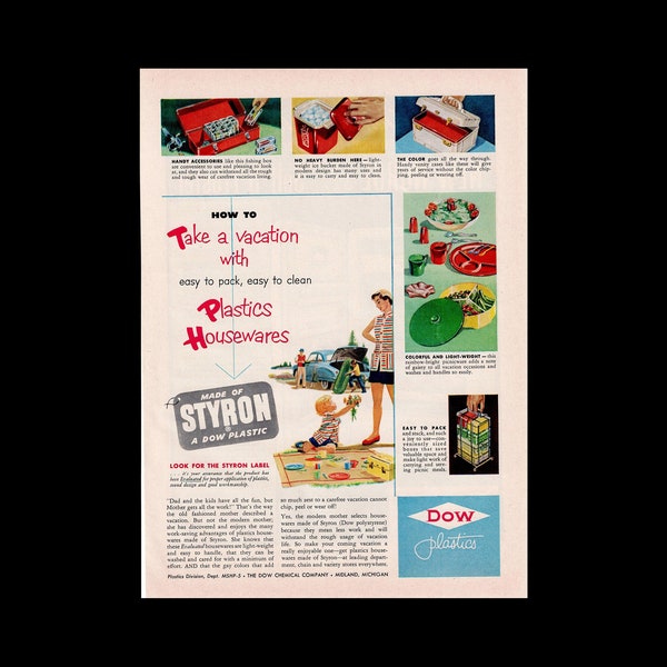 1951 Dow Styron Plastic Housewares Magazine Ad