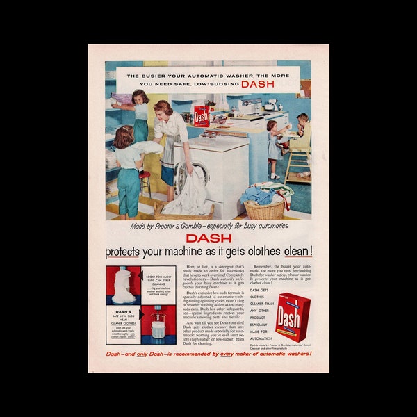 1956 Dash Laundry Soap Magazine Ad, Automatic Washer Detergent