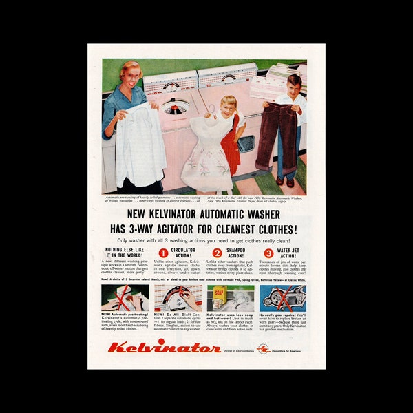 1956 Kelvinator Washer Appliances Retro Magazine Ad