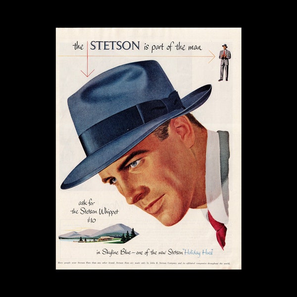 1950s Stetson Hat Skyline Blue Whippet Fashion Magazine Ad