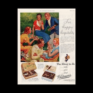 1935 Whitman&#39;s Sampler Candy Magazine Ad, Valentine&#39;s Day