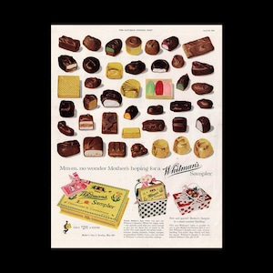 1955 Whitman&#39;s Chocolate Candy Sampler Magazine Ad