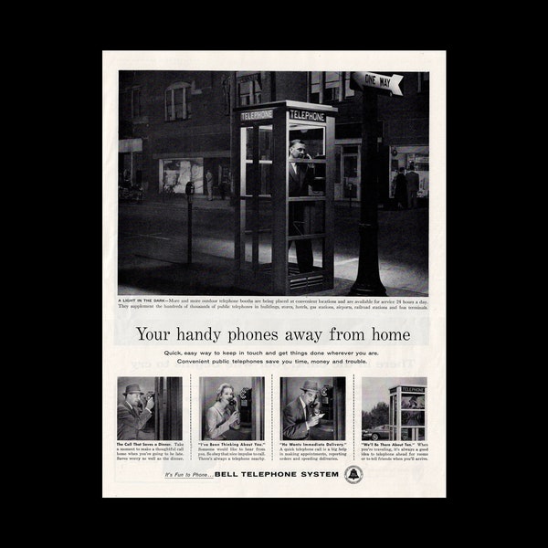 Vintage 1958 Bell Telephone Booth Magazine Ad, AT&T American Telephone and Telegraph Company