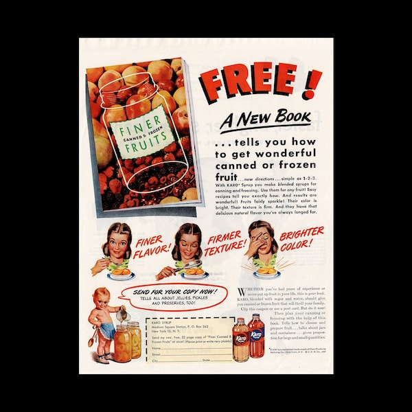 Retro 1947 Karo Syrup Canning Magazine Ad