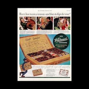 1941 Whitman&#39;s Sampler Candy Magazine Ad, Valentine&#39;s Day