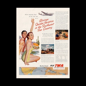 1953 TWA Trans World Airlines &quot;Quickie Vacation&quot; Magazine Ad