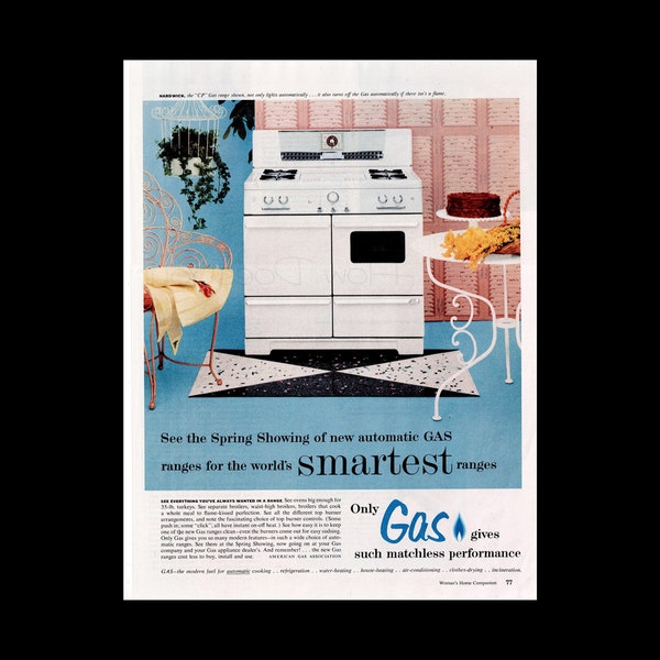 1955 Gas Kitchen Appliances Magazine Ad, Retro Kitchen Décor