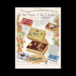 1952 Whitman&#39;s Chocolate Candy Sampler Magazine Ad