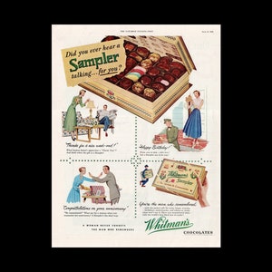 1950 Whitman&#39;s Sampler Candy Magazine Ad