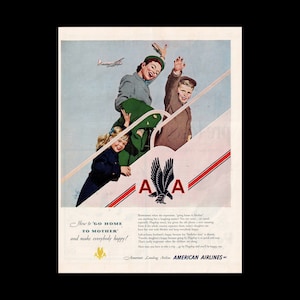 1951 American Airlines Travel &quot;Go Home To Mother&quot; Magazine Ad