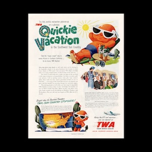 1950 TWA Airlines &quot;Southwest Quickie Vacation&quot; Magazine Ad