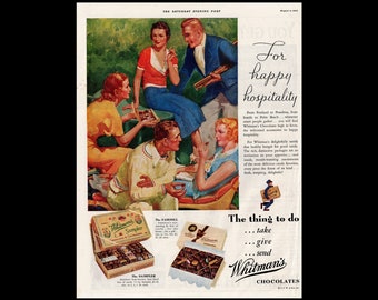 1935 Whitman's Sampler Candy Magazine Ad, Valentine's Day