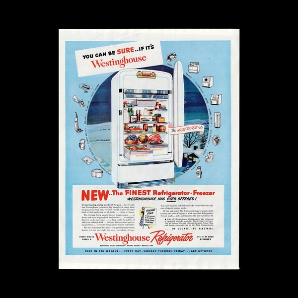 Retro 1949 Westinghouse Refrigerator Appliances Magazine Ad