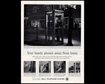 Vintage 1958 Bell Telephone Booth Magazine Ad, AT&T American Telephone and Telegraph Company
