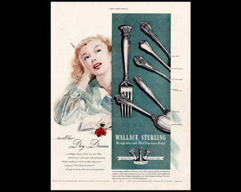 1951 Wallace Sterling Silverware Magazine Ad, Third Dimension Beauty