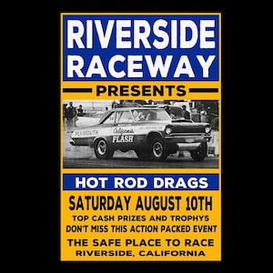 1960&#39;s Riverside Raceway Drag Strip Hot Rod Drag Racing Poster Art Print