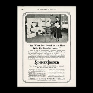 1917 Simplex Ironer Laundry Room Magazine Ad, American Ironing Machine Company, OVER 100 YEARS OLD!!