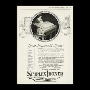 1919 Simplex Ironer Laundry Room Magazine Ad, American Ironing Machine Company, OVER 100 YEARS OLD!!