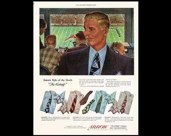 1948 Arrow Shirts "Football Themed" Clothing Fashion Magazine Ad