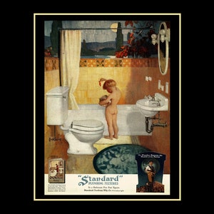 1920s Standard Plumbing Fixtures Retro Poster Art Print, Bathroom decor