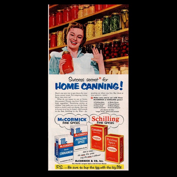 RARE 1951 McCormick & Schilling Home Canning Spices Magazine Ad