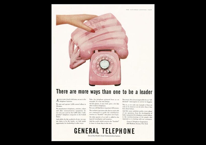 1958 General Telephone Pink Telephone Retro Magazine Ad - Etsy