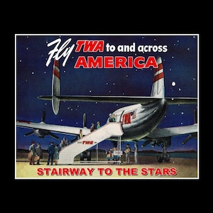 TWA Airlines 1940s Retro Poster Art Print, Trans World Airlines Travel Art