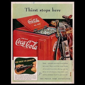 1941 Coca-Cola &quot;Golf&quot; Magazine Ad, Coca Cola Soda Pop Chest/Cooler
