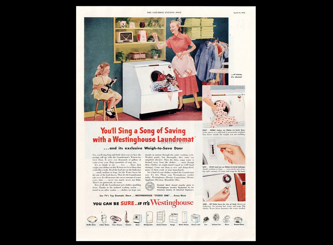 1951 Westinghouse Laundromat Washer/dryer Magazine Ad Etsy