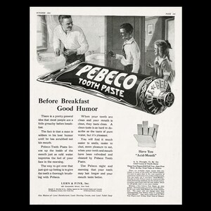 1921 Pebeco Tooth Paste Magazine Ad, Toothpaste Bathroom Decor
