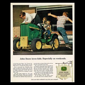 1965 John Deer Riding Lawn & Garden Tractor Retro &quot;Kids&quot; Magazine Ad, Grass Mower