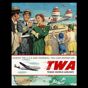 1950s TWA Trans World Airlines &quot;Family Affair&quot; Retro Travel Mini Poster Art Print
