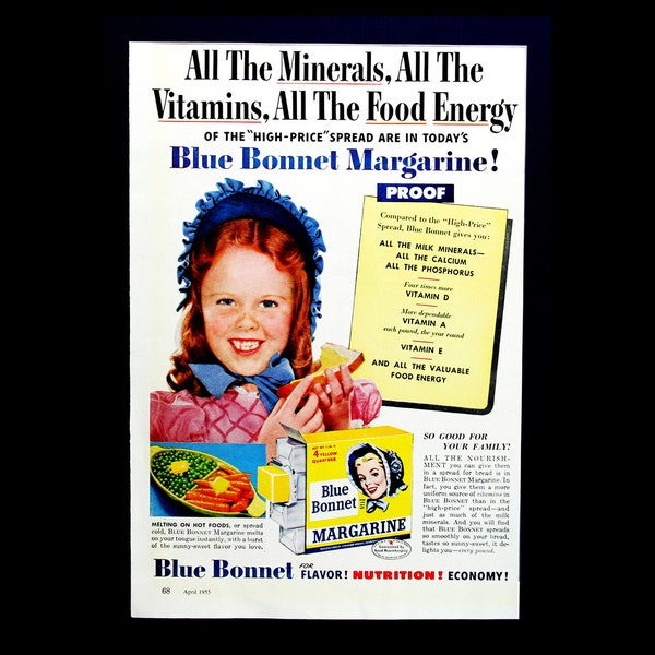 Original 1955 Blue Bonnet Margarine Butter Magazine Ad