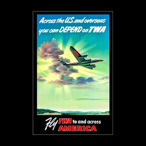 TWA Airlines 1960s Retro Poster Art Print, Trans World Airlines Travel Art