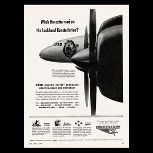 1946 Lockheed Constellations Aircraft &quot;Flight Engineer&quot; Magazine Ad, Airline Aviation Décor Pilot Cabin Cutaway View Propeller