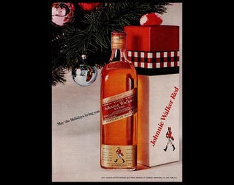 1970s Johnnie Walker Scotch Whisky Christmas Original Magazine Ad, Whiskey