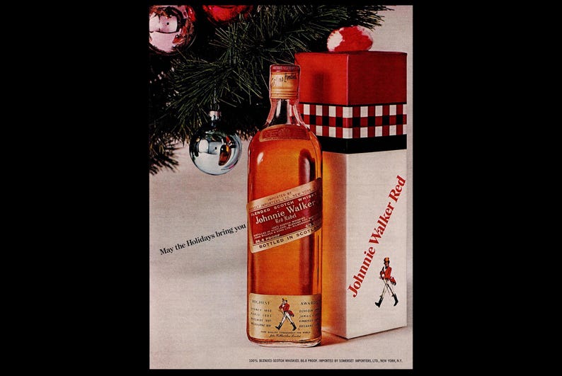 1970s Johnnie Walker Scotch Whisky Christmas Original Magazine Ad, Whiskey bild 1