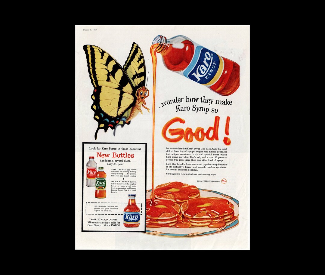 1959 Karo Waffle Syrup Butter Fly Magazine Ad Corn Syrup Etsy
