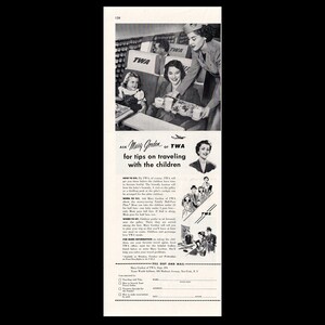 1954 TWA Airlines &quot;Traveling With Children&quot; Magazine Ad, Trans World Airways