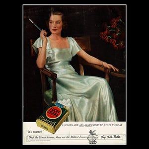 1929 Lucky Strike Cigarettes Magazine Ad, Elegant Evening Gown Fashion 20s Decor