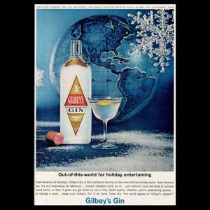 1963 Gilbey&#39;s Vodka &quot;Out of This World Holiday Entertaining&quot; Magazine Ad
