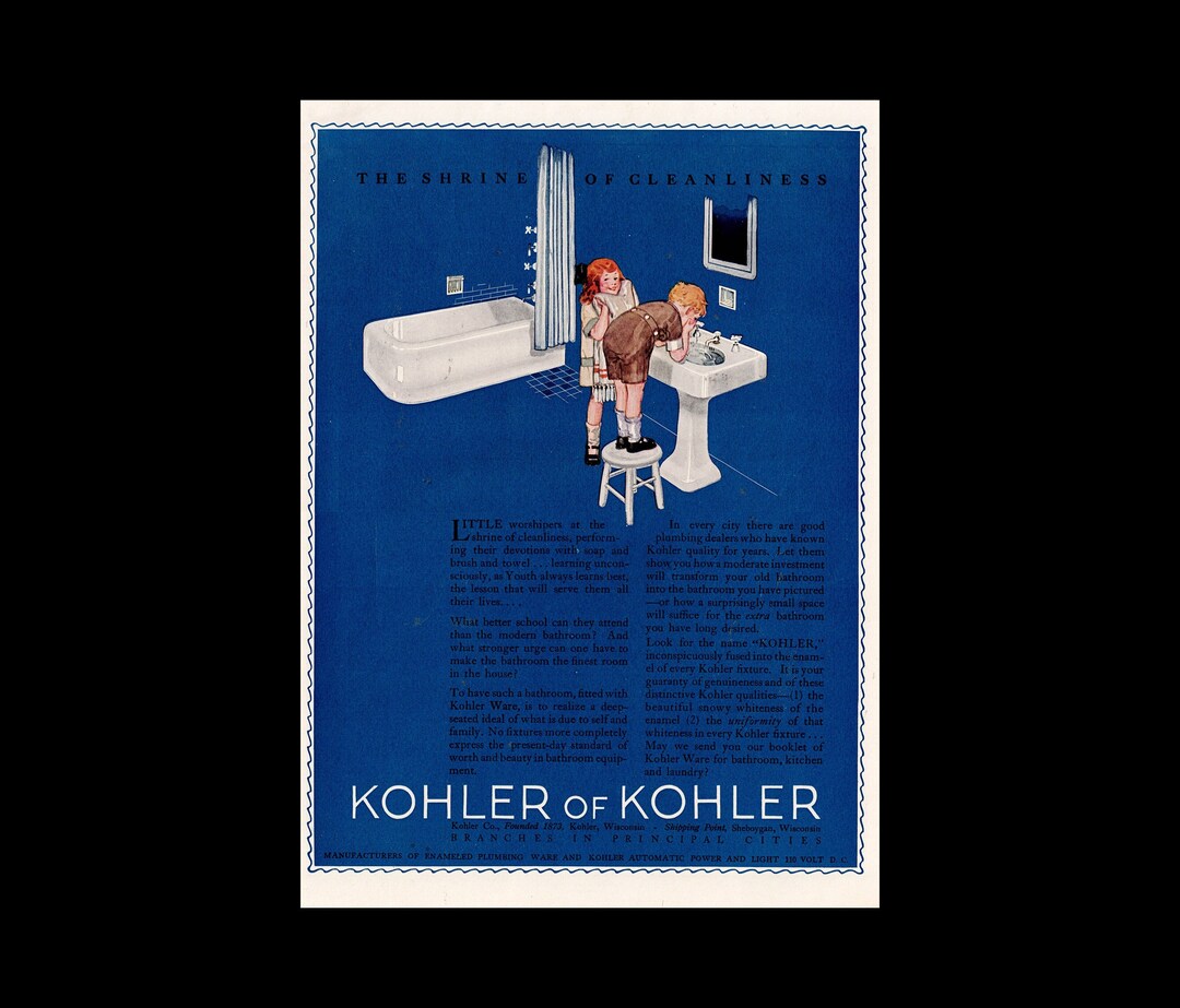 1925 Kohler of Kohler Bathroom Plumbing Magazine Ad, Blue Decor Etsy