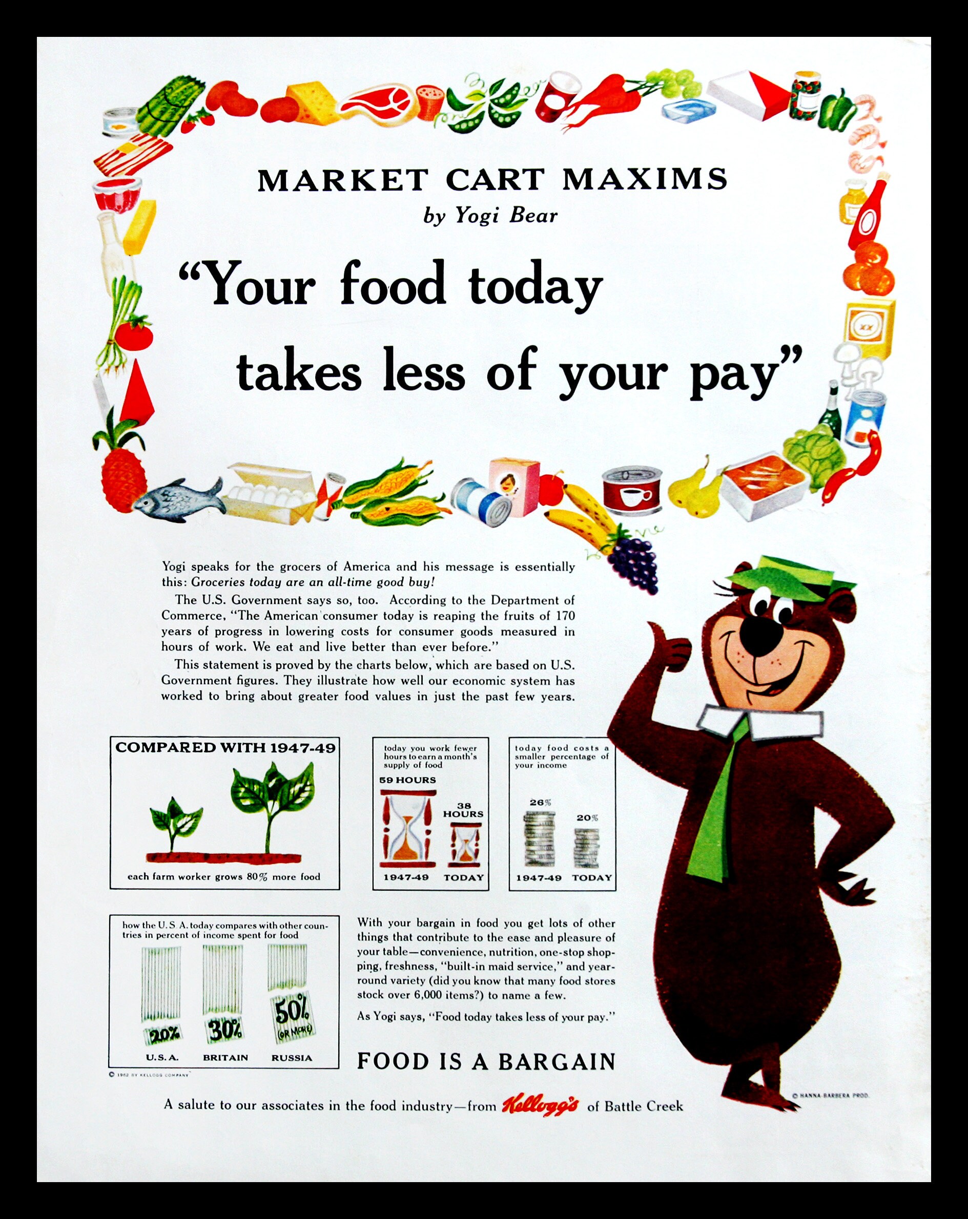 1962 Kellogg's Yogi Bear Market Cart Maxims Magazine Ad Etsy