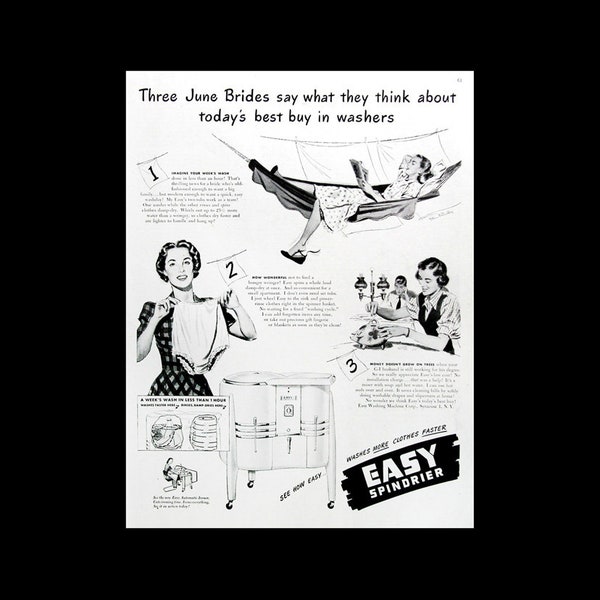 Original 1948 Easy Spindrier Magazine Ad, Washer Washing Machine, Laundry Room Decor