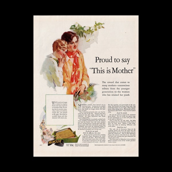 Original 1927 Palmolive Olive Oil Soap Magazine Ad, Mother Daughter Themed Ad