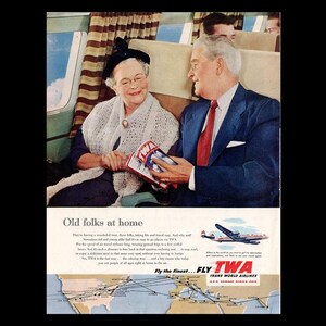 1953 TWA Trans World Airlines &quot;Old Folks At Home&quot; Magazine Ad