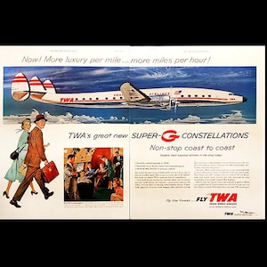 1959 TWA Trans World Airlines Retro DOUBLE PAGE Magazine Ad